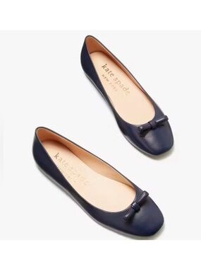 New Kate Spade Kiersten bow genuine leather ballet flats in blazer blue color